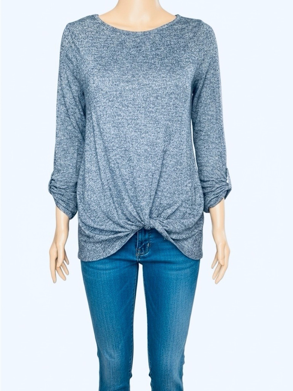 Heather Blue Knot Front Long Sleeve Tee Small